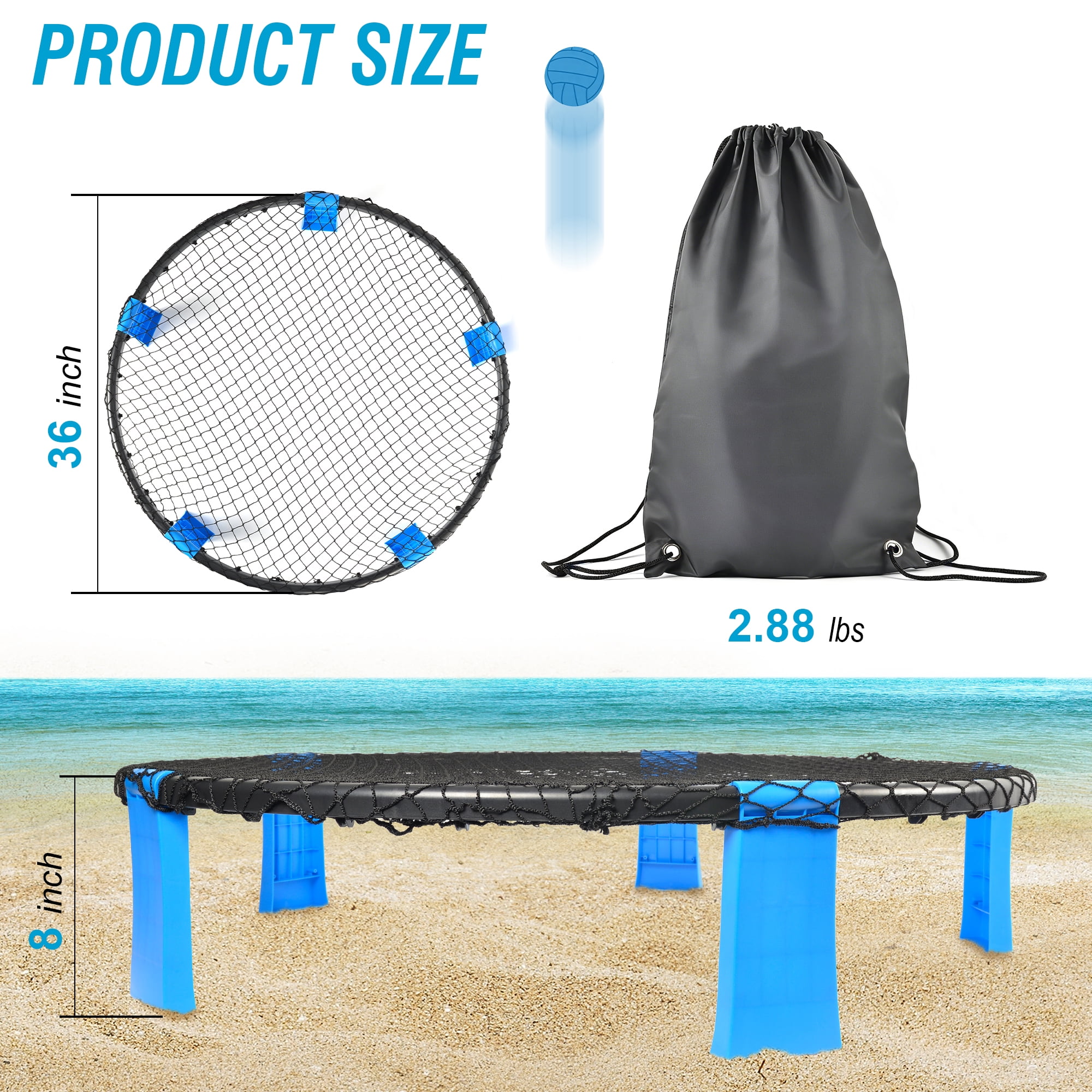 Portable Roundnet Game Set with 2 Balls, Durable Net & Carry Bag, Classic Outdoor Sports Game for Beach Backyard Lawn Park Camping Family Gatherings