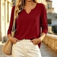 thumbnail image 3 of Women's Casual Long Sleeve V-Neck Tee Oversized Loose Fit Solid Basic Pullover Everyday Fall Winter T-Shirt, 3 of 8