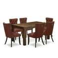 thumbnail image 7 of East West Furniture 7-Piece Dining Table Set in Distressed Jacobean/Burgundy, 7 of 7