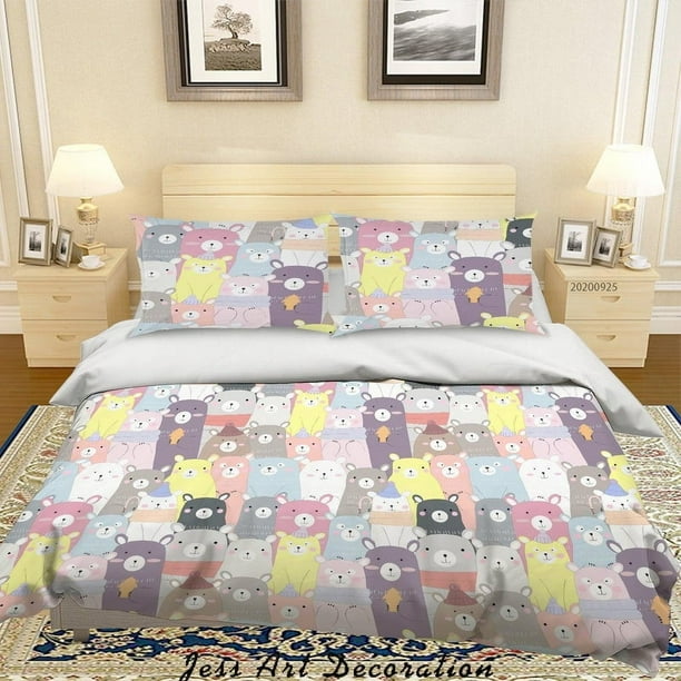 3D Cartoon Animal Bear Funda de edredón Set Ropa de cama Set Funda de edredón Fundas de almohada Wj