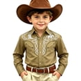 thumbnail image 5 of Girls T Shirts Kids Western Cowboy Print Long Sleeve Button Down Casual Shirt Baby Tees Khaki 10-11 Years, 5 of 5