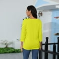 thumbnail image 6 of DENGDENG Womens Tops 3/4 Sleeve Cotton Summer Elbow Sleeve T-Shirts Casual Round Neck Button Down Shirts Clearance Three Quarter Length Blouses Solid Color Boho Tunic Tops Yellow 3XL, 6 of 6