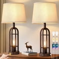 thumbnail image 1 of Juego de 2 lámparas de mesa negras para sala de estar, lámparas de granja para mesitas de noche con USB A+C, lámparas de noche para dormitorio, lámpara industrial de 24 pulgadas para mesas, 1 of 7
