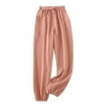 thumbnail image 4 of VERUGU Casual Pants for Women Fall Winter Straight-Leg Elastic Waist Solid Drawstring Trousers with Pockets Loungewear Baggy Versatile Home Pants Loose Comfy Sleepwear Outdoor Slack Orange L, 4 of 4