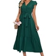 thumbnail image 1 of Puntoco Vestido De Manga Corta Con Cuello En V, Vestido De Gasa Con Mangas Voladoras Y Lunares Con Cuello En V De Encaje Para Mujer Verde M, 1 of 6