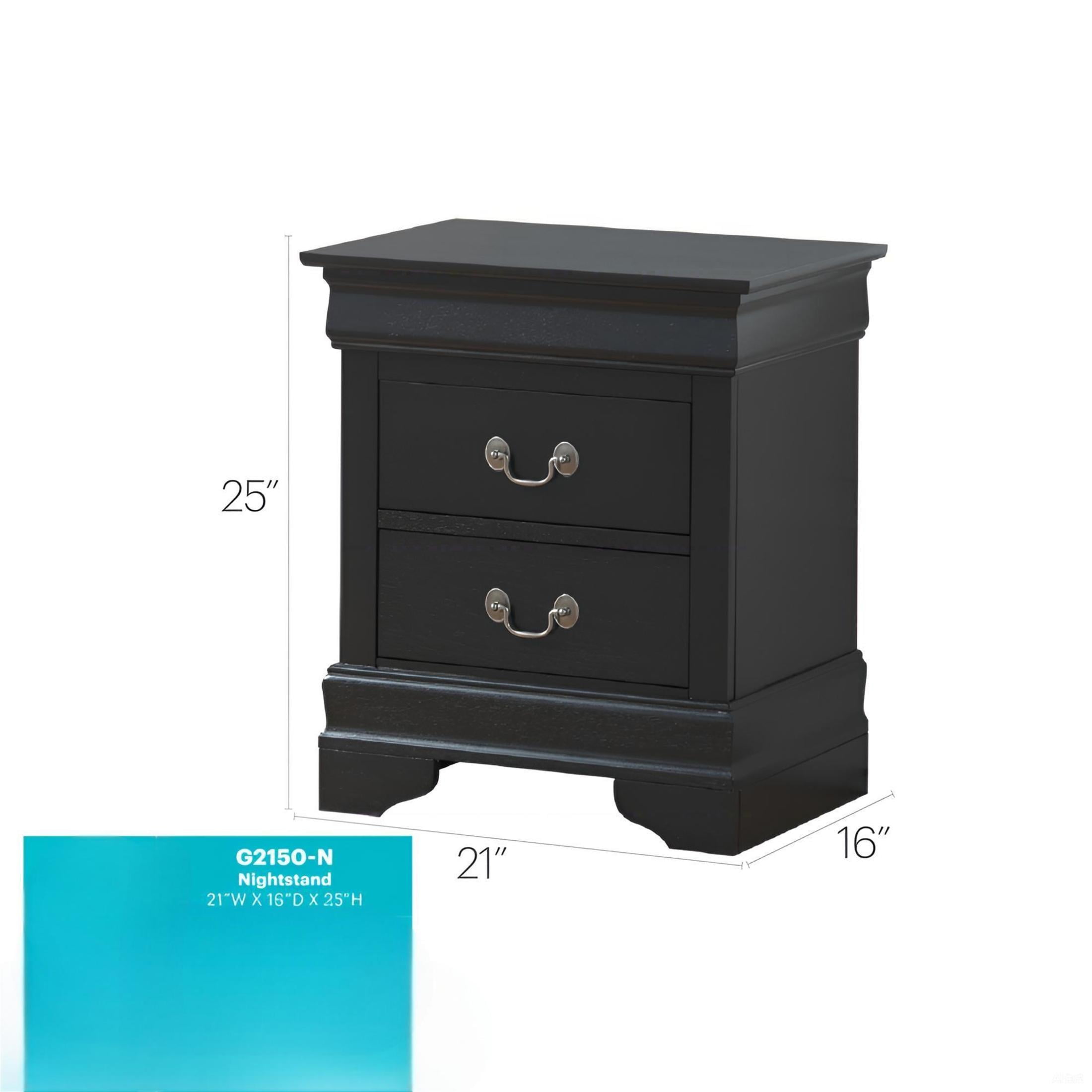 Noble House Traditional 2-Drawer Nightstand with English Dovetail Drawers, Black Finish