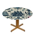 thumbnail image 3 of PIKWEEK  Navy Blue Nautical Round Tablecloth, Fitted Table Cover with Elastic for  Round Tables, Beach Coastal Starfish Sailing Rustic Table Cloth Outdoor Indoor Party Waterproof Tablecloths, 3 of 7