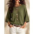 thumbnail image 3 of Casual Loose Round Neck 3/4 Sleeve Knit Basic Batwing Sleeve Design Women's Spring/Autumn Knit Top, 3 of 4