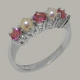 thumbnail image 2 of LBG British Made 14k White Gold Natural Pink Tourmaline & Cultured Pearl Womens Eternity Ring - 33 size options - Size 9.25, 2 of 7