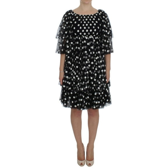Dolce  Gabbana Black White Polka Dotted Ruffled Dress