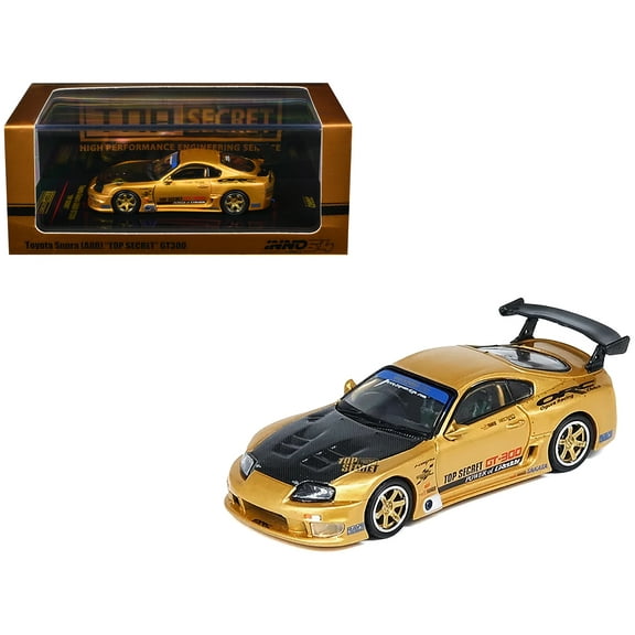 Toyota Supra (A80) "Top Secret" GT300 RHD Gold Metallic with Carbon Hood 1/64 Diecast Model Car by Inno Models