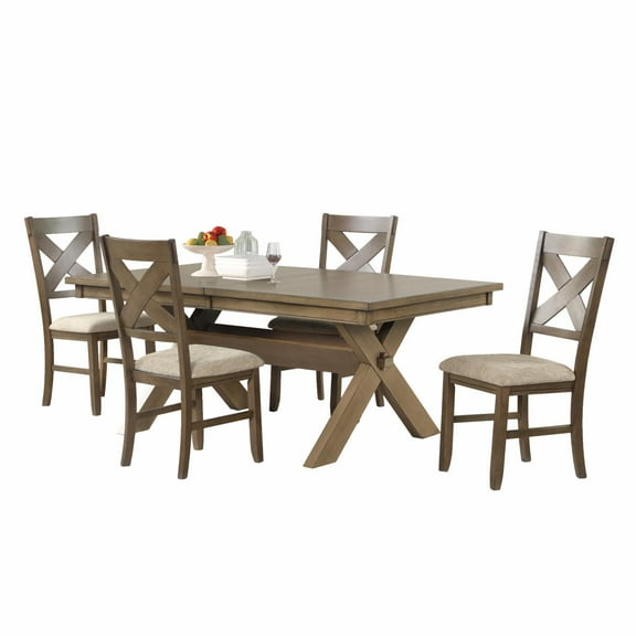 Roundhill Furniture Karven 5-Piece Extendable Dining Set - Glazed Pine Brown