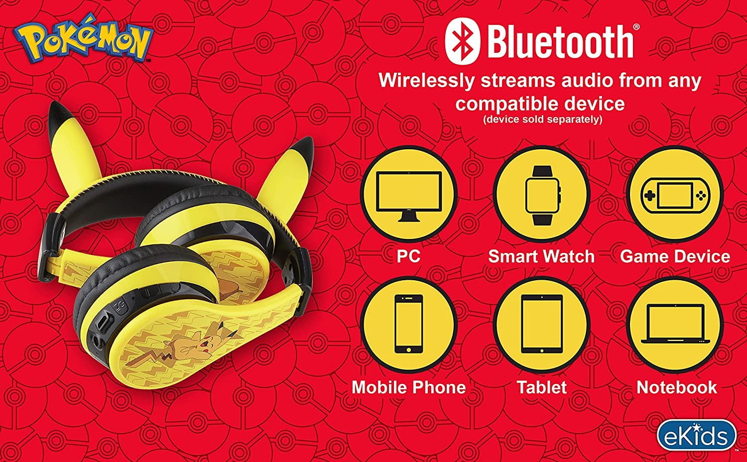 eKids Pokemon Bluetooth Headphones for Kids, Pikachu Wireless Headphones for Kids