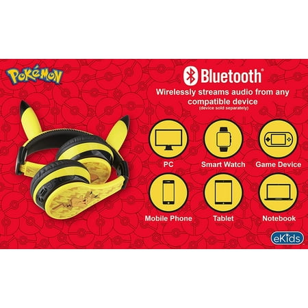 eKids Pokemon Pikachu Wireless Over the Ear Headphones - yellow