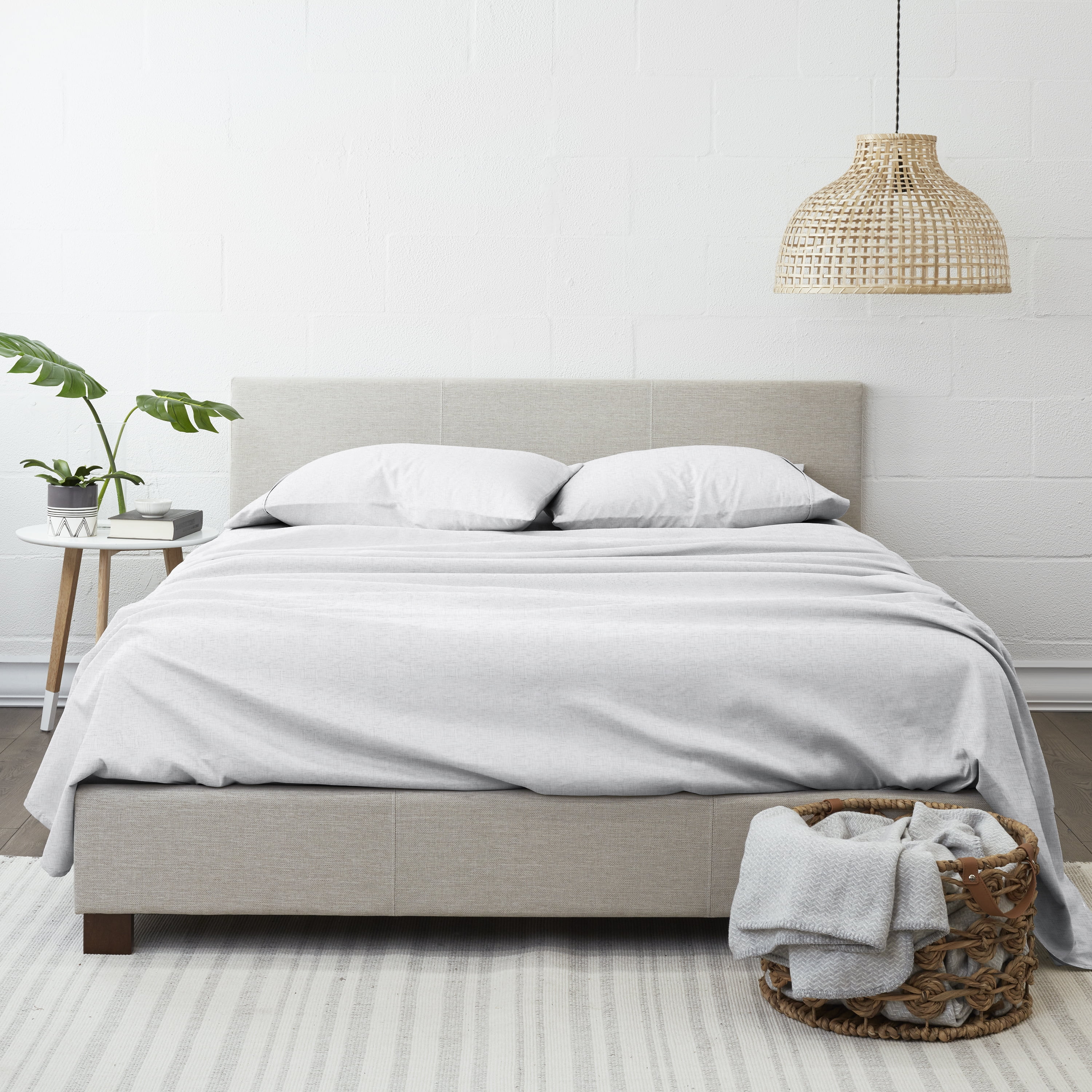 Noble Linens 3 Piece Pattern Microfiber Bed Sheets Set, White Chambray Style, Twin