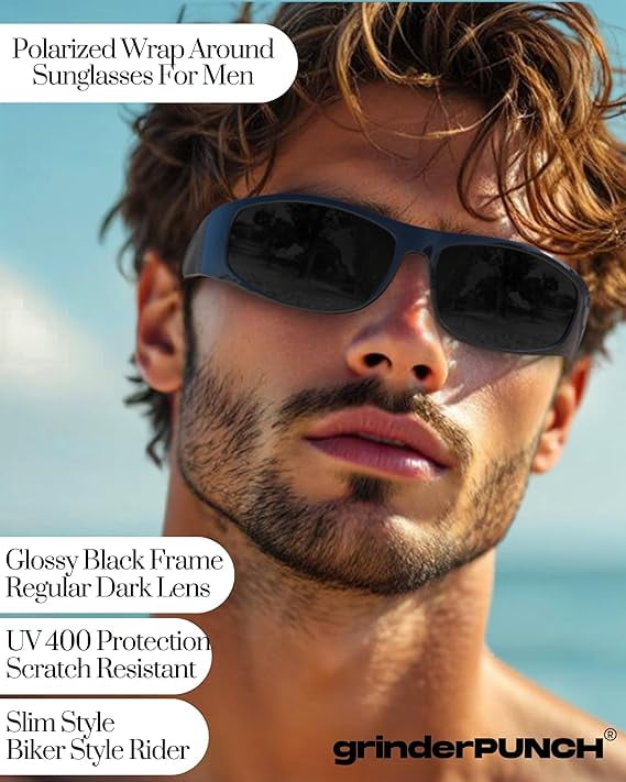 Grinderpunch Super Dark CAT 4 Sunglasses Polarized Blackout Lenses for Light Sensitivity & Migraine Relief Wrap Around - Gloss Black