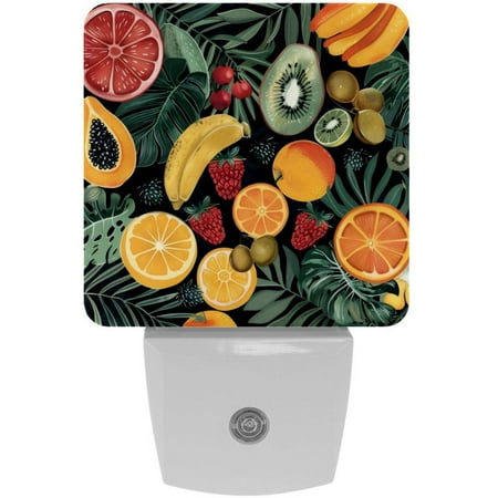 

2 Pack Auto Dusk-to-Dawn Sensor Night Lights Variety of Fruits Colorful Pattern Plug-in Home Office Decorative Lamp for Adult 0.5W LED Nightlights for Bedroom Bathroom Hallway Stairs