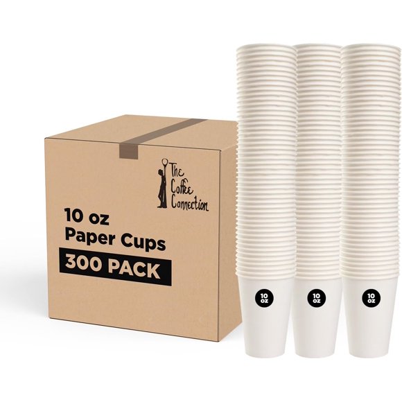 missunny-300 PCS 10 OZ Disposable Paper Coffee Cups, 10 oz, Set of 50, White
