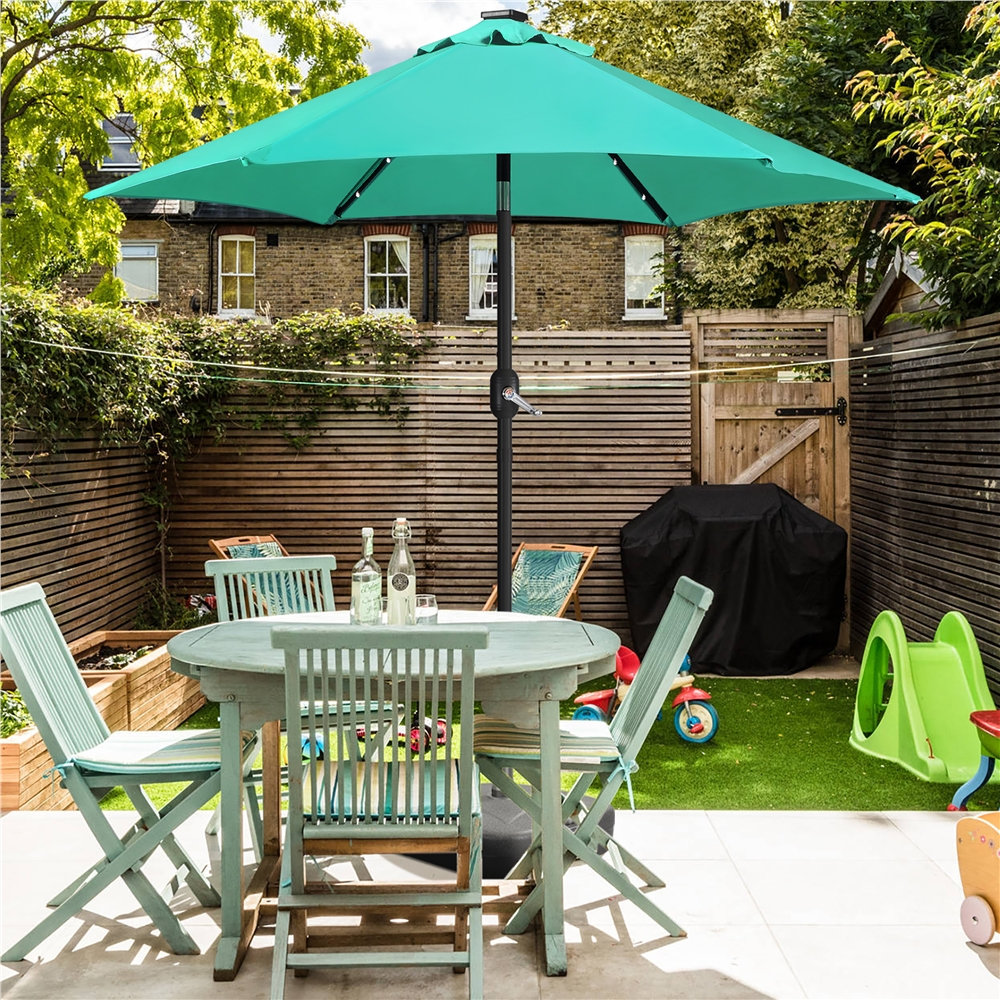 Renwick 7.5Ft Patio Market Umbrella with 18 LED Lights, Turquoise