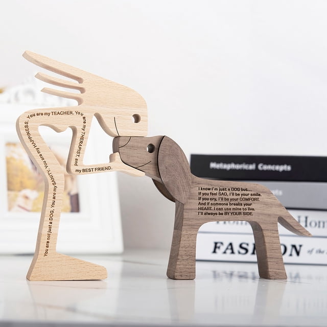 Estatuilla artesanal de perro de madera para cachorro familiar, adorno de mesa de escritorio, modelo tallado, decoración para el hogar y la Oficina, escultura de mascota, regalo de Navidad Tan Jianjun unisex