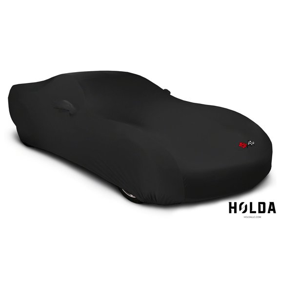 Holda HQ2JEA Custom Car Cover SuperStretch Black for C3 Corvette 1967-82 with C3 Flag licensed color logo