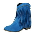 thumbnail image 2 of Women Ankle Boots Women's Fashionable Casual Versatile Cool Winter Tassel Sleeve Boots Short Boots Thick Heel Ankle Boots Blue 39, 2 of 9