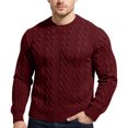 thumbnail image 2 of Men's Cable Knit Sweater Round Neck Thickened Pullover Textured Warm for Winter Casual Wear and Christmas Holiday Gatherings,Red,3XL, 2 of 5