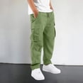 thumbnail image 2 of SJLDQY Boys' Cargo Pants Elastic Waist Drawstring Wide leg Pants Solid Color Casual Loose Trousers with Pockets, 2 of 5
