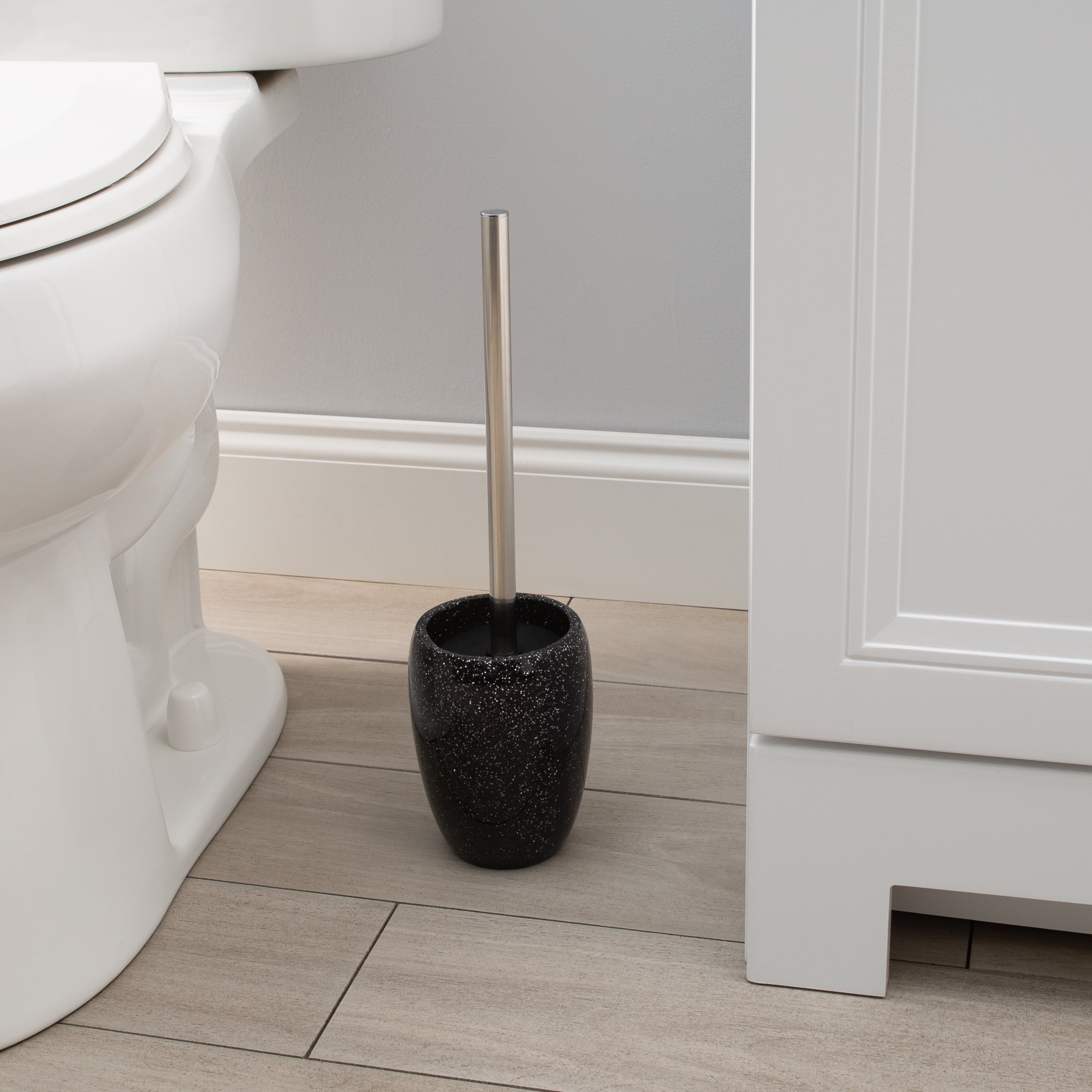 ELLE Paris Eclat Glitter Toilet Bowl Brush and Holder, Black