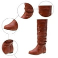 thumbnail image 6 of Womens Slouch Knee High Boots with No Heels Winter Fall Casual Ruched Leather Flats Wide Calf Tall Boots Brown Size 9, 6 of 8