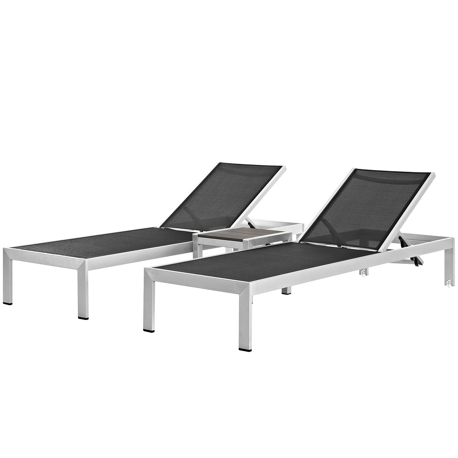Modern Contemporary Urban Outdoor Patio Balcony Garden Furniture Lounge Chair Chaise and Side Table Set, Aluminum Metal Steel, Black - image 1 of 7
