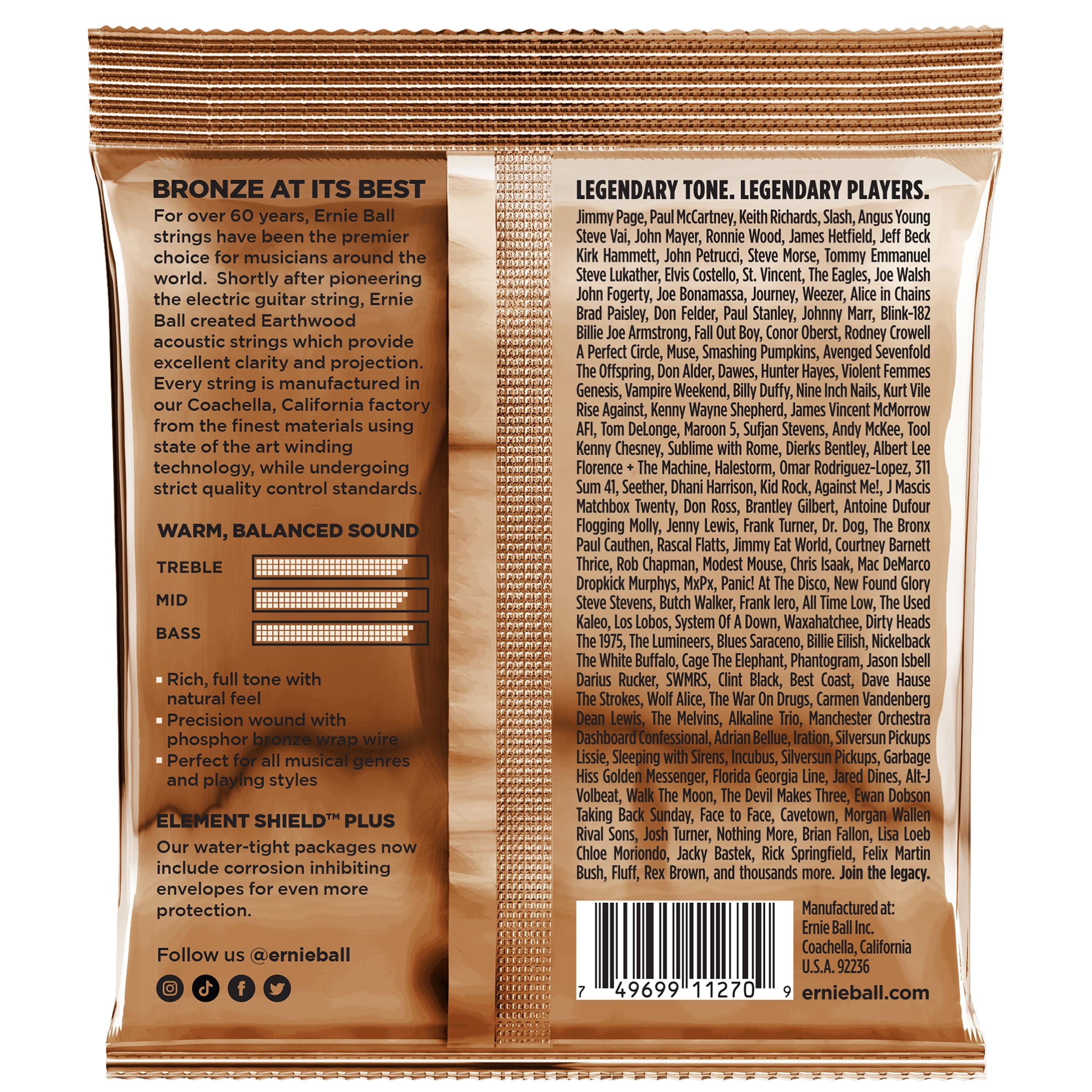 Ernie Ball Earthwood Custom Medium Phosphor Bronze Acoustic Guitar Strings 3 Pack - 12.5-56 Gauge