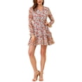 thumbnail image 1 of INSPIRE CHIC Robe à Manches Longues Florale pour Femmes avec Ceinture, Taille Élastique, Ourlet à Volants, Bleu P, 1 of 6