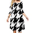 thumbnail image 1 of Vestido de escote cuadrado con pata de gallo, dulce vestido de verano para mujer, elegante vestido con estampado de pata de gallo, estampado de dientes de gallo en negro y blanco, 1 of 6