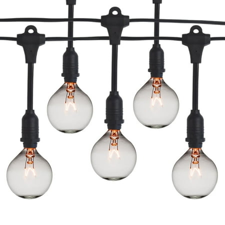 

Fantado 50 Socket Suspended Outdoor Commercial String Light Set Clear Globe Bulbs 54 FT Black Cord w/ E12 C7 Base Weatherproof - G50 - 2 INCH (7 WATT) by PaperLanternStore.com