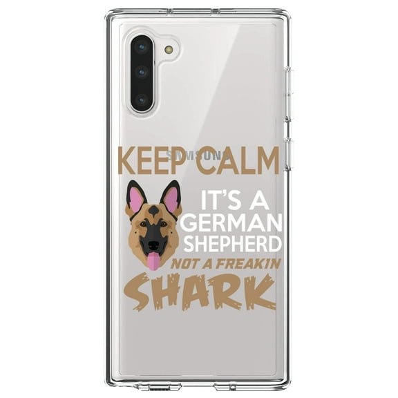 DistinctInk Clear Shockproof Hybrid Case for Samsung Galaxy Note 10 (6.3" Screen) - TPU Bumper Acrylic Back Tempered Glass Screen Protector - Keep Calm - It's a German Shepherd