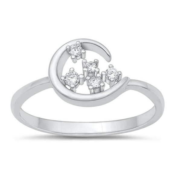 Clear Cubic Zirconia Moon Ring .925 Sterling Silver Chic Band White Jewelry Female Male Size 5