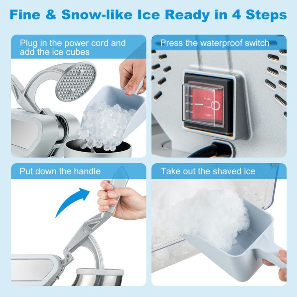 Topcobe 300W Commercial Ice Crusher with Dual Blades and Safety Switch for Home Kitchen Dorm-Gray