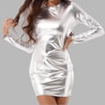 thumbnail image 2 of FRSASU Metallic Bodycon Dress for Women Stretchy Long Sleeve Crew Neck Shiny formal Dresses for Party Club White, 2 of 7