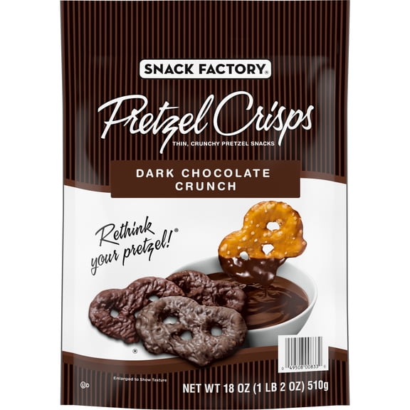Snack Factory Pretzel Crisps Dark Chocolate Covered Pretzels, Large 18 oz Bag