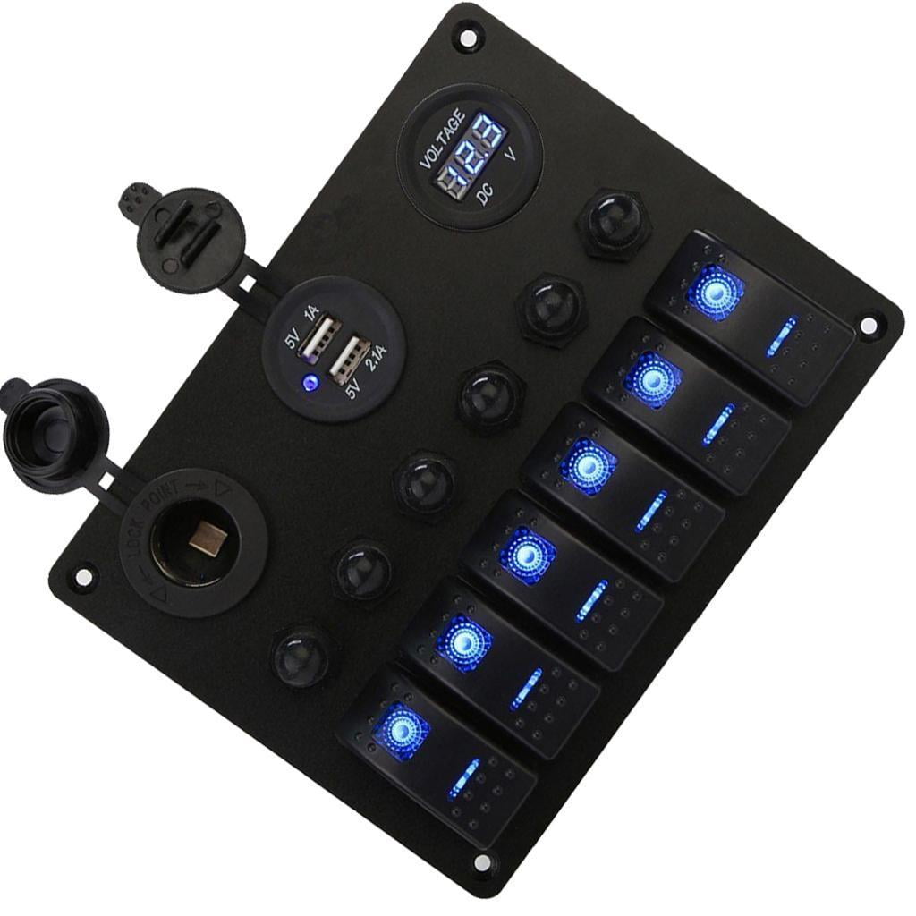 Wzmzjy 6 Gang Rocker Switch Panel For RV Marine Car Vehicles Truck Boat, 12-24V Digital