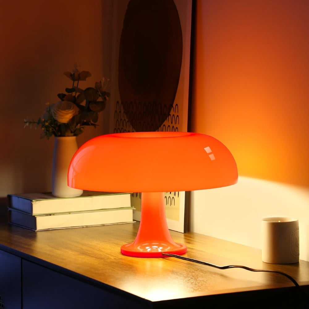 Hnjugfe Midcentury Modern 1-Light LED Desk Lamp Mushroom Table Lamp, Dimmable Table Lamp for Bedroom, Orange Adjustable Light Color Temperature Lighting Home Decor Night Light for Bedside