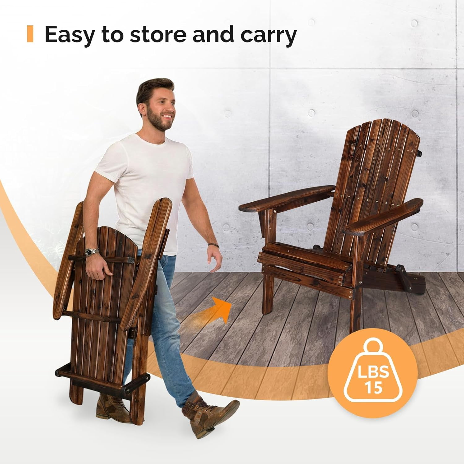 PEXMOR Folding Adirondack Chair, Wood Accent Fire Pit Chair, Outdoor Patio Lounge