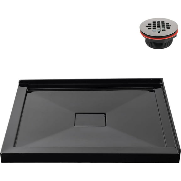Streamline GB-2605-424-BL 42 in. x 34 in. Corner Acrylic Shower Base in Glossy Black With Center Drain, Drain Included