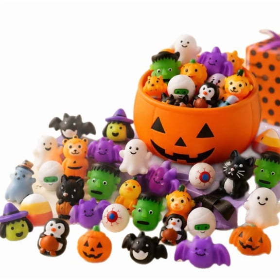 30 PCS Mochi Squishy Toys Squishies for People Halloween Party Favors Halloween Pumpkin Bucket Gifts