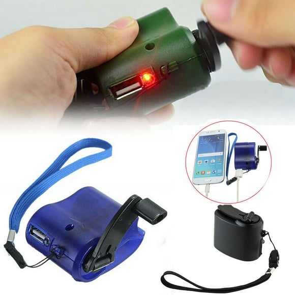 USB Hand Crank Phone Charger Manual Outdoor Hiking Camping Emergency Generator Green