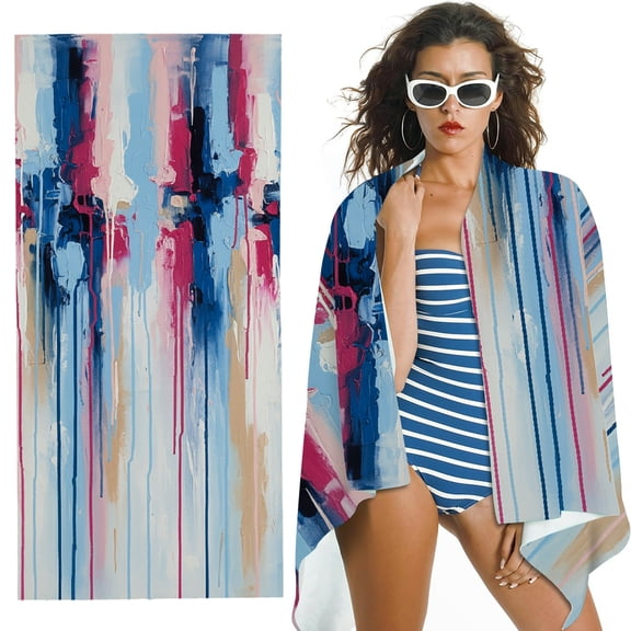 RKSupls Abstract Blush and Blue Oversized Microfiber Beach Towel, Ultra-Soft Microfiber for Bathroom, beach, Soft Super Absorbent- 30x60 in