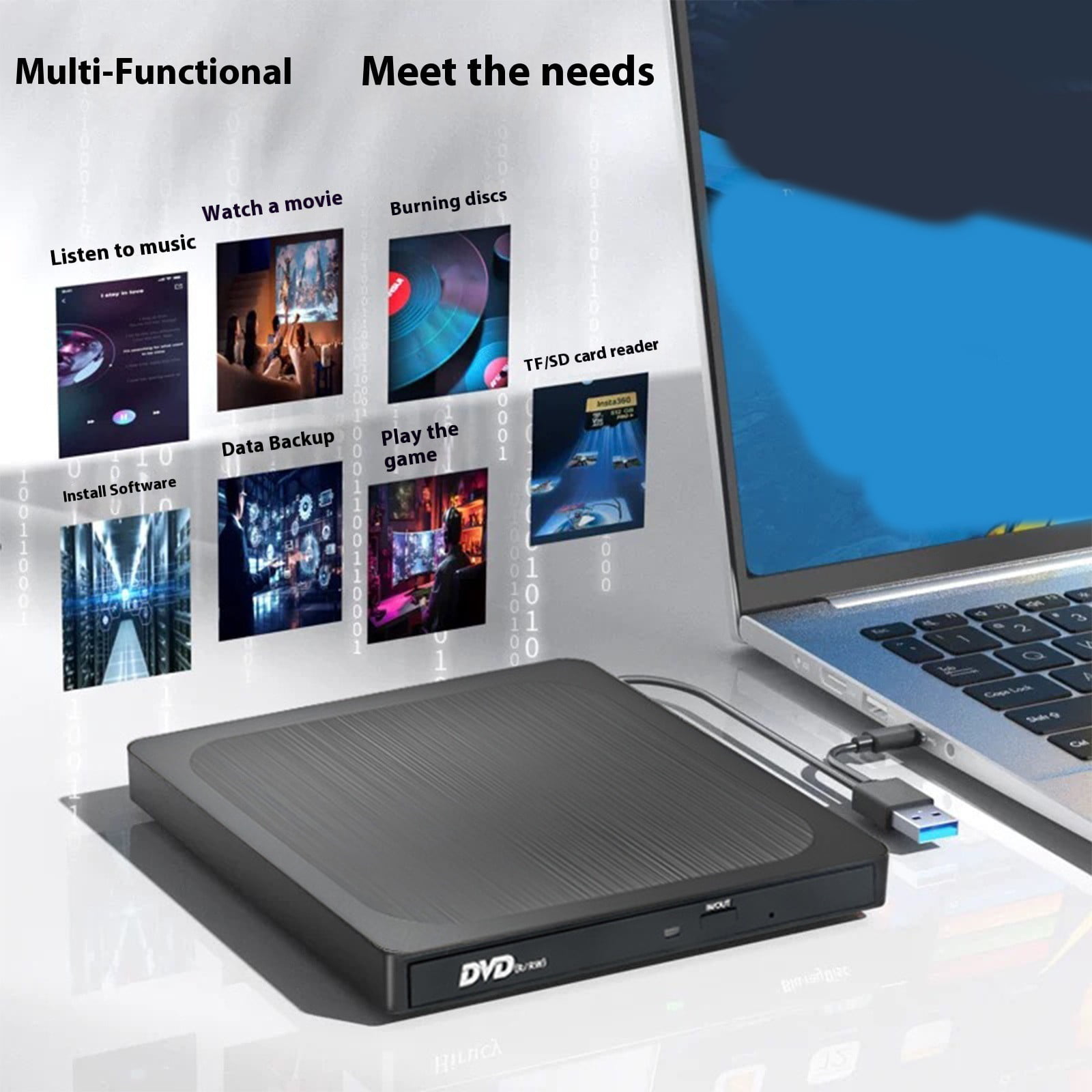 Fast Speed 24X 8X Disc Burning Reader External Drive with USB3.0 and Type C Port Portable Design