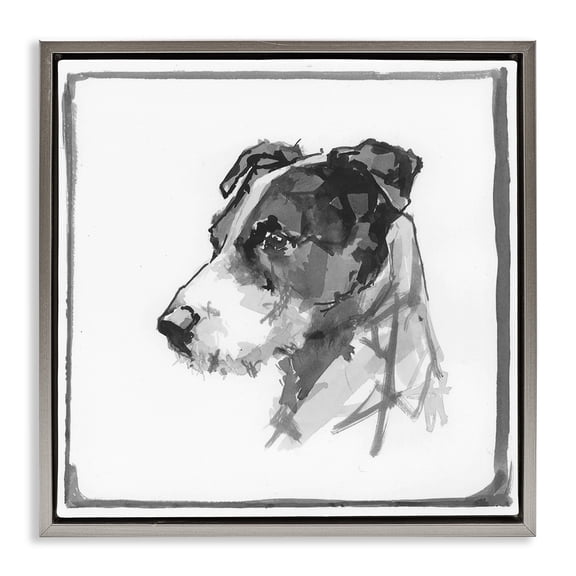 Stupell Industries Contemporary Grey Dog Portrait Gray Floating Frame Canvas Art, 25 x 25, by cartissi