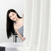 YOHAVEN Boho Farmhouse Shower Curtain Linen Fabric Tassel Striped Heavy Duty Water Repellent Bath Curtain with Hooks for Bathroom Spa Hotel RV Decor